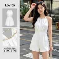 Lovito Elegant Jumpsuit Metal Basic Summer/Spring Jumpsuit for Women LNE30044 (White)