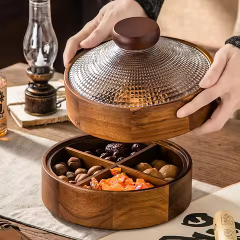 1PC Solid Wood Chinese Nut Snack Storage Box Household Melon Seed Box Wedding Living Room Coffee Tab