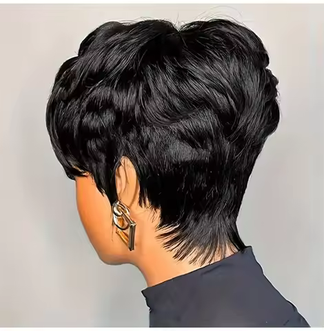 Short Pixie Cut Straight Human Hair Wig Remy Hair Human Hair Pixie Cut Wigs With Bangs Bob Wig Full 