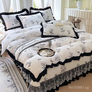 Foreign Trade Three-Piece Set Feng Shui Washed Cotton Bed Cover with Lace French Wholesale Four-Piec