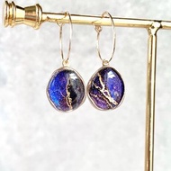 Alcohol Ink Art Navy x Aurora 藍配飾耳針耳夾