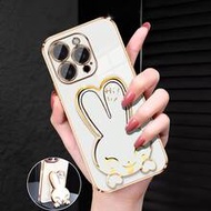 เคสโทรศัพท์กันตกแบบชุบไฟฟ้าลายกระต่ายหูยาวน่ารัก พร้อมขาตั้ง เหมาะสำหรับ 16 15 14 13 12 11 X XS XR 8