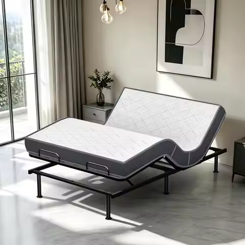 Full Size Adjustable Bed Frame Base with 5 Inch Foam Mattress 75X54 Wired Remote Simultaneous Head &