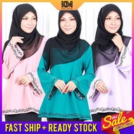 KM Muslimah Plus Size Baju Edge Contrast Bell Sleeves Blouse [B1267]