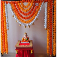 Marigold fluffy flowers Backdrop for Ganesh pooja/Festival decor backdrop Deepavali /Orange Mango Backdrop