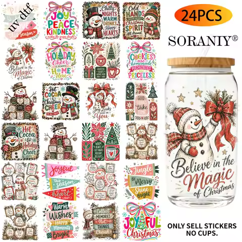 UV DTF Transfer Stickers - 24Pcs/Set Trendy Christmas Design Theme UV DTF 16OZ DIY Transfer Stickers
