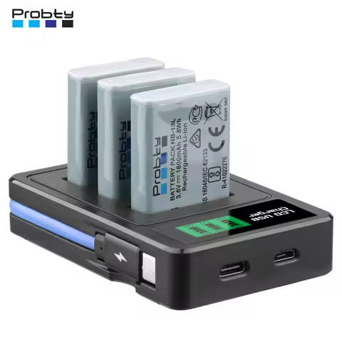 Probty 1600mAh NB-13L NB 13L Battery or LCD 3 Slot Charger for Canon PowerShot G5X G7X G9X G7 X Mark