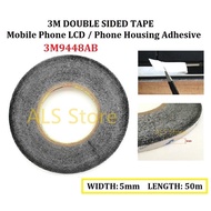 [3M 9448AB] Black Double Sided Adhesive Tape Sticky for Mobile Phone LCD - 5mm ,50meters