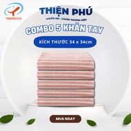 Combo of 5 Cotton Handkerchiefs Z729-1 Vertical Stripes THIPHUCO 34*34*118g, 100% Soft Cotton, Good 