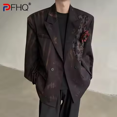 PFHQ Men's Blazers Niche Design Three-dimensional Petal Design Tie-dye Patchwork Double Breasted Cas