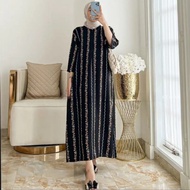 Gamis Midi Rayon Motif Garis Resleting Busui Jumbo LD120
