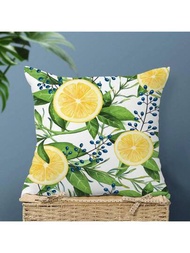 1入組檸檬綠葉&amp;水果印花枕套，適用於臥室、客廳、汽車、沙發、家居裝飾18x18英寸（不含枕頭芯）
