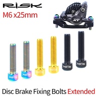 RISK 2pcs M6x25 Bicycle Disc Brake Caliper Bolt Titanium Alloy MTB Mountain Bike Disc Brake Retaining Lengthened Screw