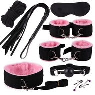 Exotic Accessories21 Nylon Couple BDSM Kit y Plush Set Binding Handcuffs  Game Whip   Clip