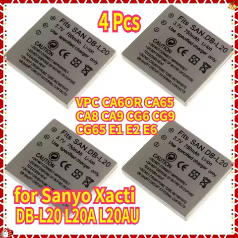 4x Battery DB-L20 L20A L20AU for Sanyo Xacti Digital Cameras Camcorders VPC CA6OR CA65 CA8 CA9 CG6 C