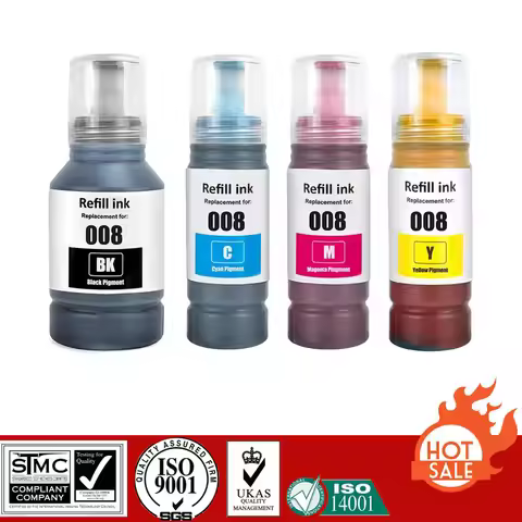 Compatible Refill Pigment Ink For T008 T-008 008, For Epson Ecotank L6460/L6490/L6550/L6570/L6580/L1