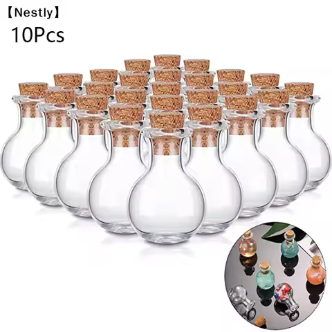 10 pcs Small Glass Bottles Miniature Potion Bottle Mini Cork Glass Vials Wedding〔Nest〕