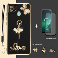 Glitter Diamond 3D For Itel A57 A57 Pro A611W Case with Tempered Glass Film and Silicone Lanyard