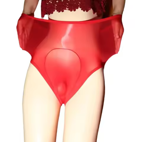 See Through Lingerie Men Oil Shiny Seamless Sissy Pouch Underwear Transparent Elastic Ultra-Thin Und