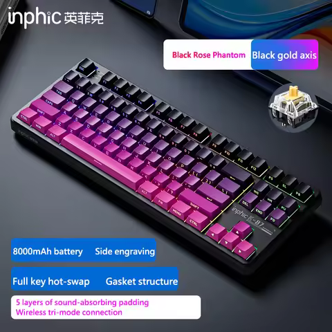 INPHIC K87 2.4G Wireless/Bluetooth/Wired Gaming Mechanical Keyboard OEM Shape Gasket Structure RGB B