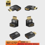 HDMI Adapter 90 270 Degree Right Angle HDMI 2.1 8K 60Hz Male to Female Converter HDMI-compatible Cable Connector For TV Laptop