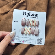 MERAH [ BYLAW.NAILS ] Elegant Red and Gold Abstract Stripes Mocha Shimmer | PREMIUM FAKE NAILS | PRE