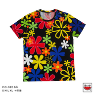 เสื้อแตงโม (SUIKA) - เสื้อยืดคอกลม โปเชียล พิมพ์ลายดอกผักแว่น ( P.O-082 )