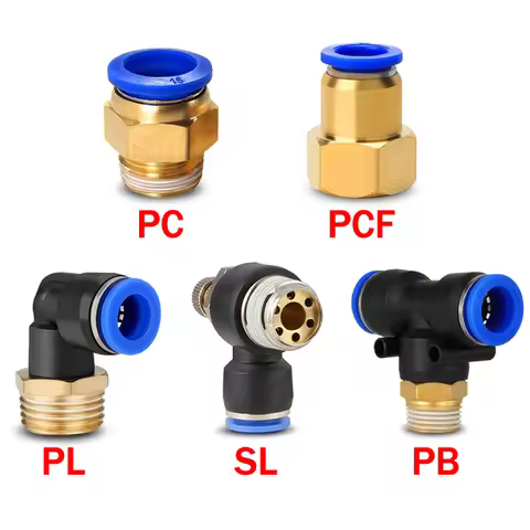 5PCS Pneumatic Air Connector Fitting PC/PCF/PL/PB/SL 4mm 6mm 8mm Thread 1/8 1/4 3/8 1/2 Hose Fitting