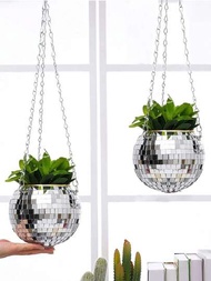 聖誕迪斯科球鏡面玻璃盆栽,多功能自動澆水花盆