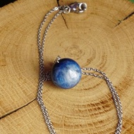 Genuine Natural Blue Kyanite Stone Sphere Choker Necklace,Sterling Silver Bail