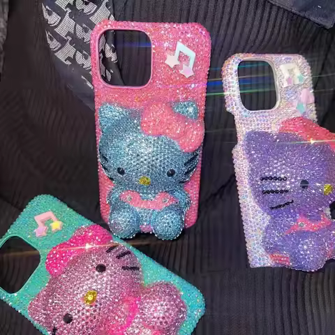 Hello Kitty Rhinestone Bling Crystal Phone Case Chain For iPhone17 16 15 14 13 12 11Pro Max X Xs XR 