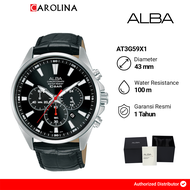 Jam Tangan Pria Alba Active AT3G59X1 Chronograph Black Dial Black Leather Strap