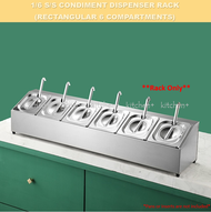 Stainless Steel 6 Compartments Condiment Dispenser Rack / 1/6 GN Pan Rectangular Dispenser Rack