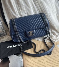 多年正版正貨商標門市現貨 可免息分期 CHANEL cf classic flap chevron single Flap cf navy chain shoulder /crossbody bag 