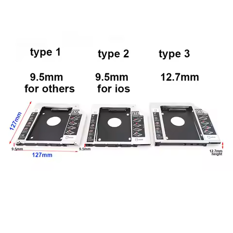 Aluminum 2nd Second Hdd Caddy Hard Disk Drive Case 9.5mm 12.7mm Optibay for SATA 3.0 2.5'' SSD DVD C