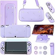 GUTIAL Accessories Bundle for Nintendo Switch OLED - Purple Girly Accessories Kit for Nintendo Switch Oled with Carry Case Screen Protector Cover Case Stand Cute Thumb Grips for Girls - Purple