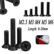 100/50pcs Nylon Screw M2.5 M3 M4 M5 M6 Flat Head Phillips Countersunk Head Black Machine Screw Assor