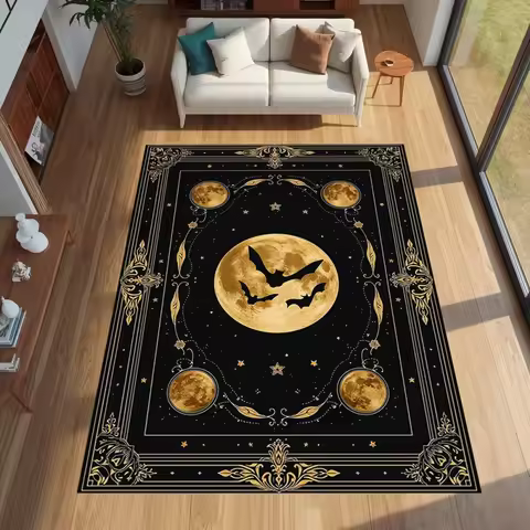 Halloween Golden Moon Bat Ornament graphics carpet game room lounge coffee table entry hallway Washa