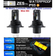 Lampu Utama mobil M3 H4 Mini LED 50 watt 10800 lumens ZES LED HEADLIGHTS Putih 2pcs