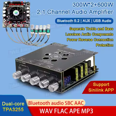 XY-AS21HPA Bluetooth 5.2 Digital Sound Amplifier Board 2.1 Channel Dual TPA3255 Subwoofer 300W*2+600