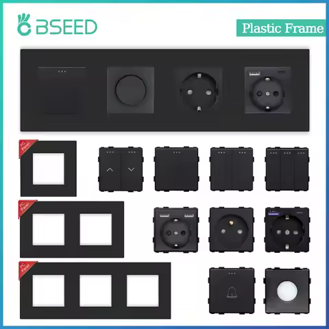 BSEED Wall Light Switch 1/2/3Gang 1/2Way Wall Electrical Outlet USB Type-C Charge Port Function Plas