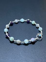 手工金屬繞線 紫水晶 天河石 海藍寶 天使石 紅藍寶石 鍍銀手鐲