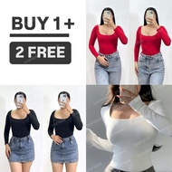 Total of 3) FYANG Squareneck Longsleeve Double Lining Front Top Basic