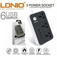 LDNIO SE-3604 3.4A 3 POWER SOCKET AC + 6 PORTS USB CHARGER PLUG