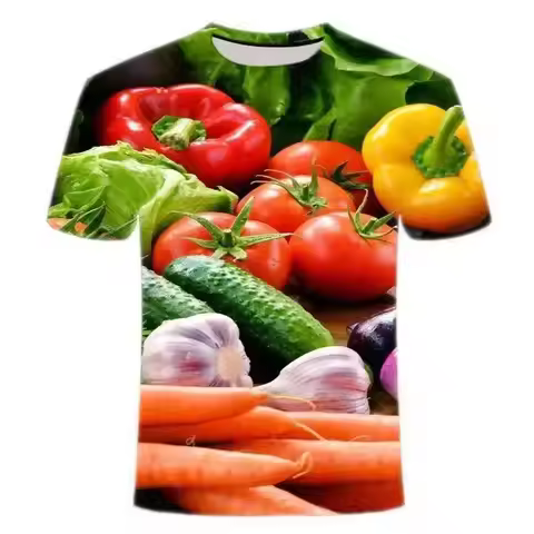 Summer Men Vegetable Pepper Fruit Pattern 3d Digital Print O Collar Short Sleeve Loose Comfortable S