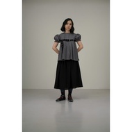 ARGYLE & OXFORD BELTED PUFF PLEATED TOP - GREY