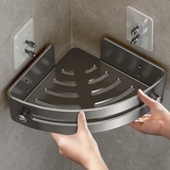 洁锦乐浴室置物架免打孔厕所三角转角架洗手间卫生间置物架厨房壁挂单层 经典雅黑色 1层