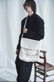 Yohji Yamamoto 山本耀司 棉 白色 LOGO 簽名 書包 肩背包 側背包 單肩包 斜背包 隨身包 郵差包