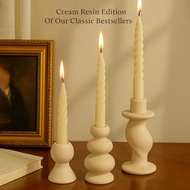 1pc Cream Resin Taper Candle Holder, Sculptural Modern Nordic Candle Stand For Romantic Dinner Table