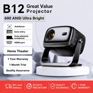 B12 Projector 600ANSI HD Ultra Bright 2+16G Smart Projector 360° Rotation Auto Focus Projector Keyst